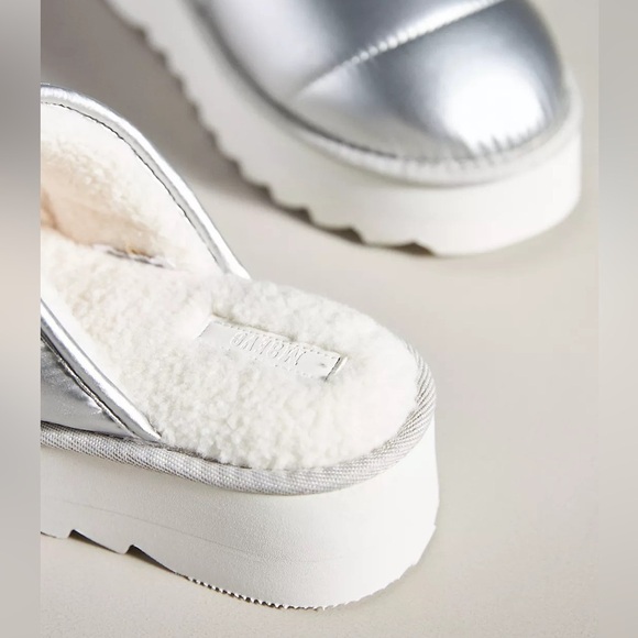 Anthropologie NEW Maeve Puffy Platform Slipper Shoes Silver Size Large US 10/11 - Picture 3 of 12